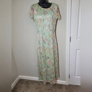 Vintage 90s Y2K Ronni Nicole by Ouida Multi Color Floral Textured Dress …